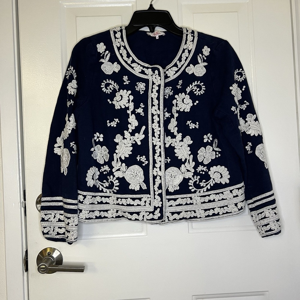 Parker Navy/White Floral Embroidered Jacket Women's‎ Size Medium